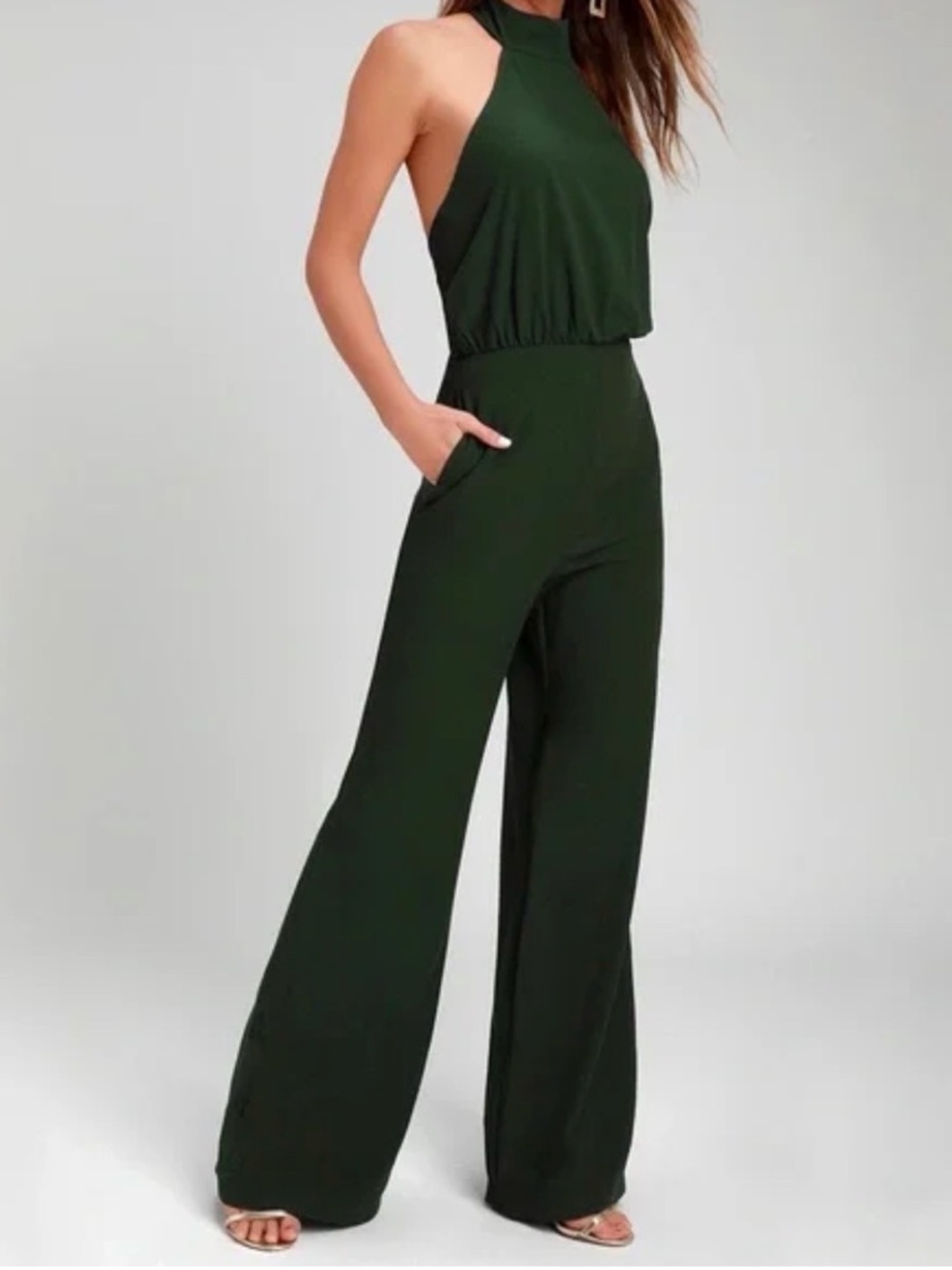 Lulu’s High-Neck Green Wide-Leg Jumpsuit